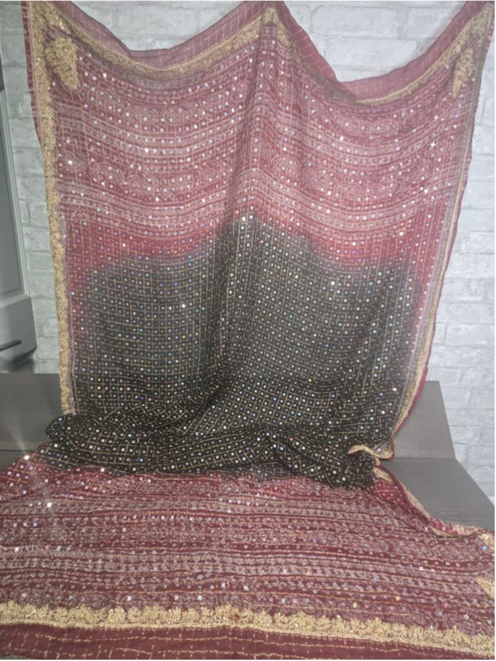 Women's Dupatta & Stole One Size Red Black Sequin Embellished 128x48